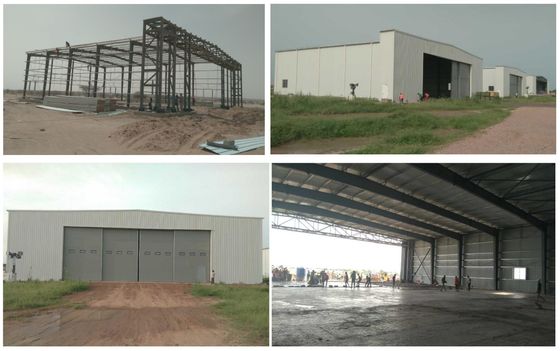 ทนพายุ ความแข็งแรงสูง โครงสร้างโลหะ Pre-Engineered โกดัง Hangar